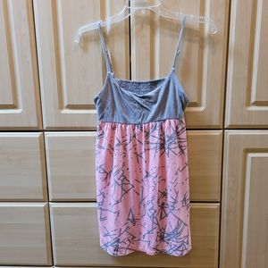 Roxy Empire Waist Art Deco Pink & Gray Summer Dress Sz Small